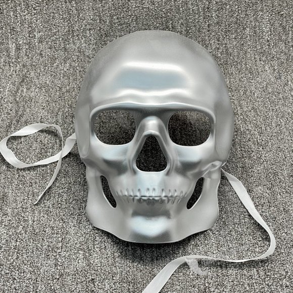 Skull Day of The Dead Face Mask Silver Party Masquerade Mask - Picture 2 of 3